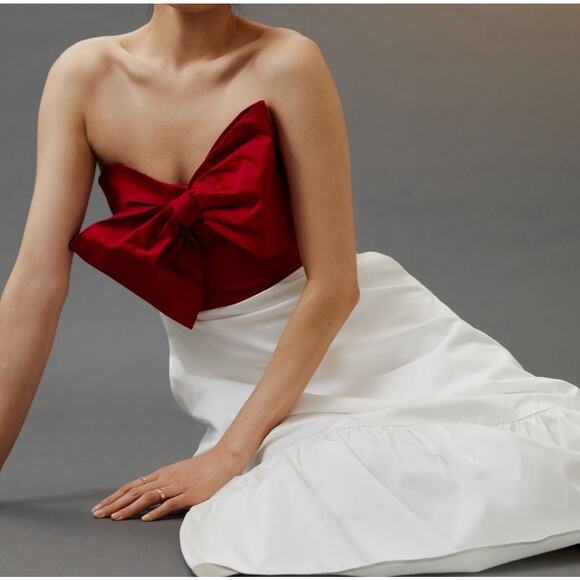 Hutch NWT Red White Motif Bow-Tie Colorblock Maxi Dress Anthropologie | Size 8 - Picture 2 of 16